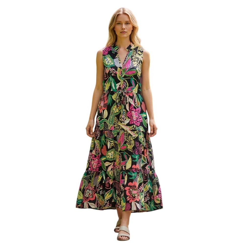 Vince Camuto Getaway Floral Maxi Dress Sleeveless Tiered XS 91325B931 Multi